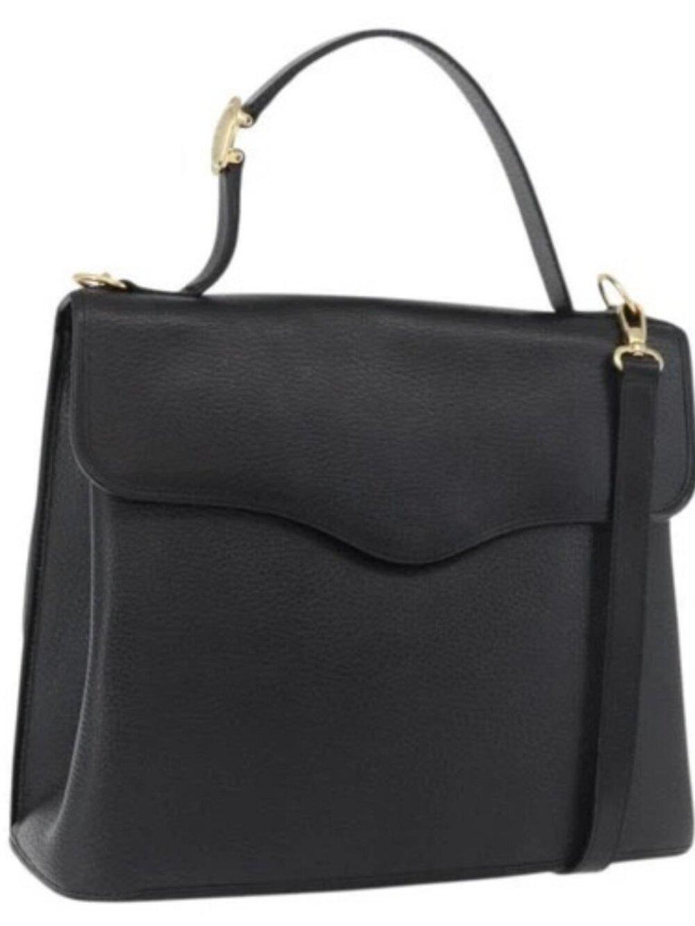 Christian Dior Hand Bag Leather 2way Black Gold Auth ka3950
